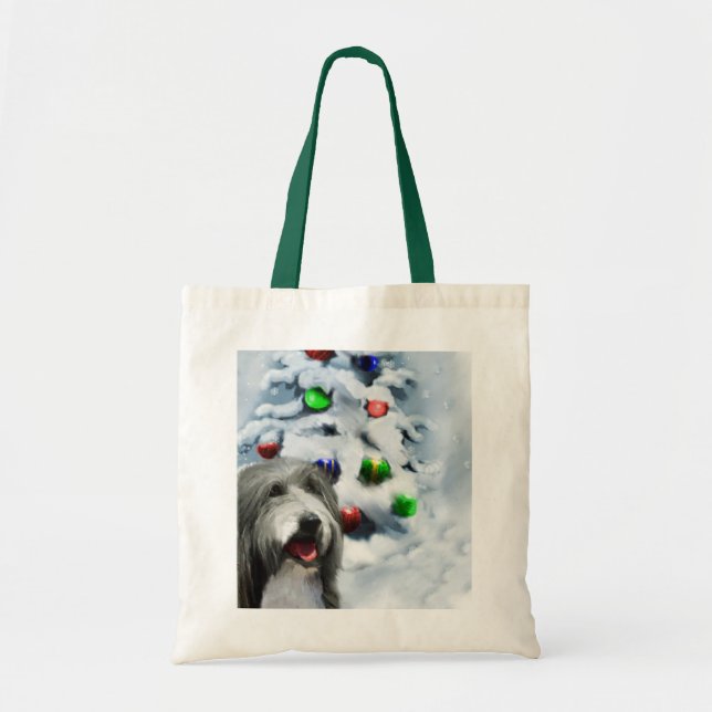 Bolsa Tote Presentes de Natal Collie (Frente)