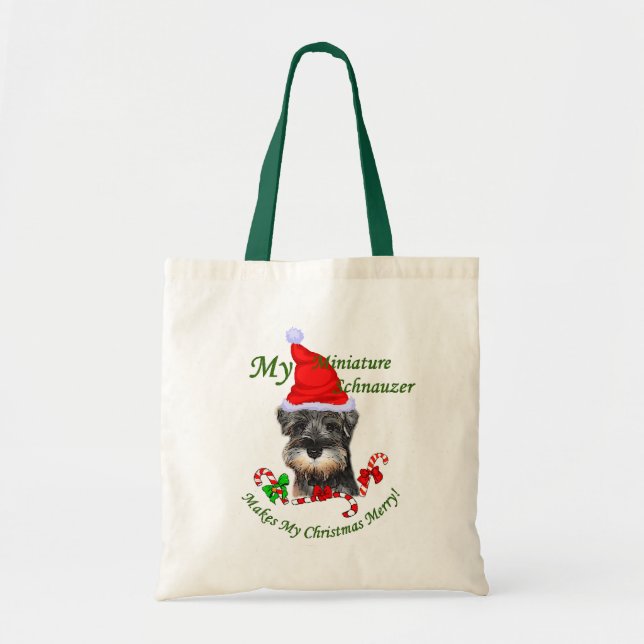 Bolsa Tote Presentes de Natal de Miniatura Schnauzer (Frente)