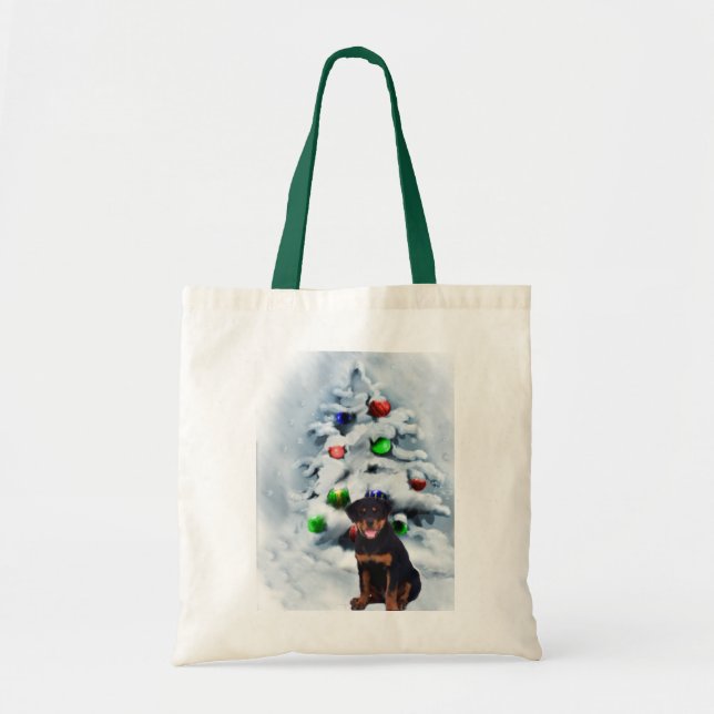 Bolsa Tote Presentes de Natal Rottweiler (Frente)