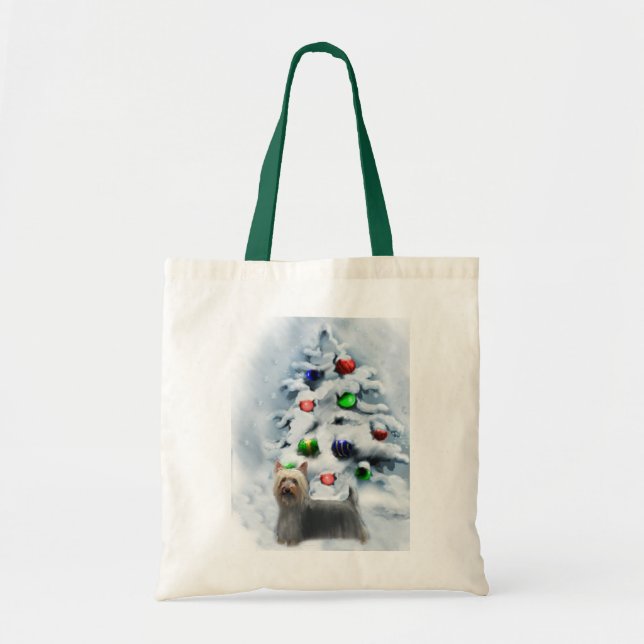 Bolsa Tote Presentes de Natal Silky Terrier (Frente)