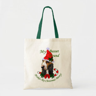Bolsa Tote Presentes do Natal de Basset Hound