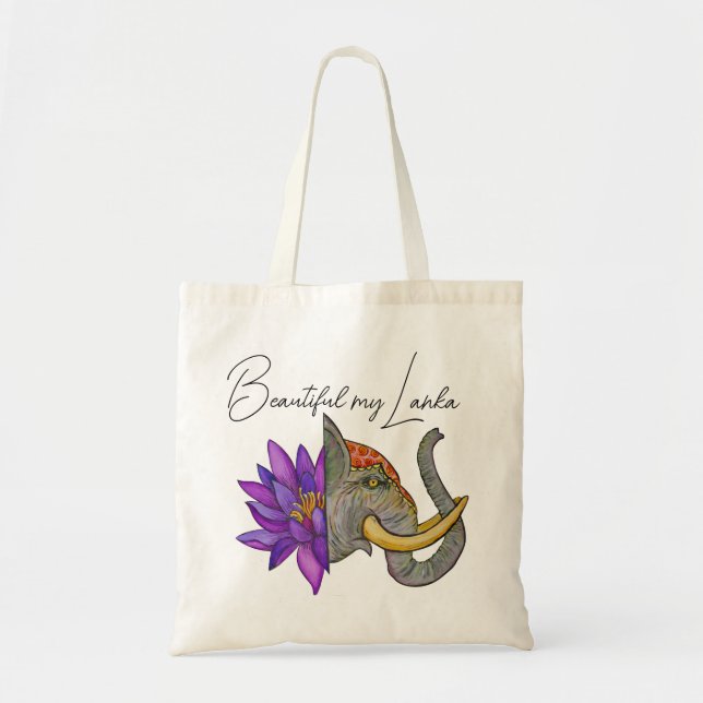 Bolsa Tote Presentes no Sri Lanka com Elefante e Lotus (Frente)