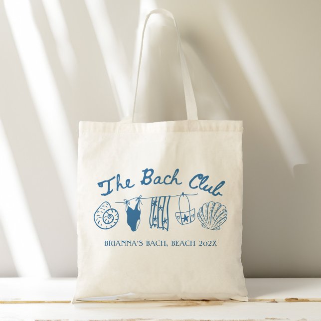 Bolsa Tote Presentes personalizados para damas de honra do cl (Bach club beach seashells bachelorette party favors bridesmaids gifts personalized tote bag)