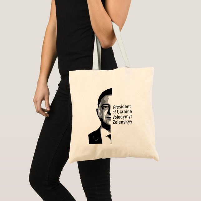 Bolsa Tote Presidente ucraniano Zelenskyy Half Retrato B&W Ar (Frente (produto))