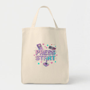 Bolsa Tote Pressione Iniciar Y2K Jogo de Arcade Retro Chrome