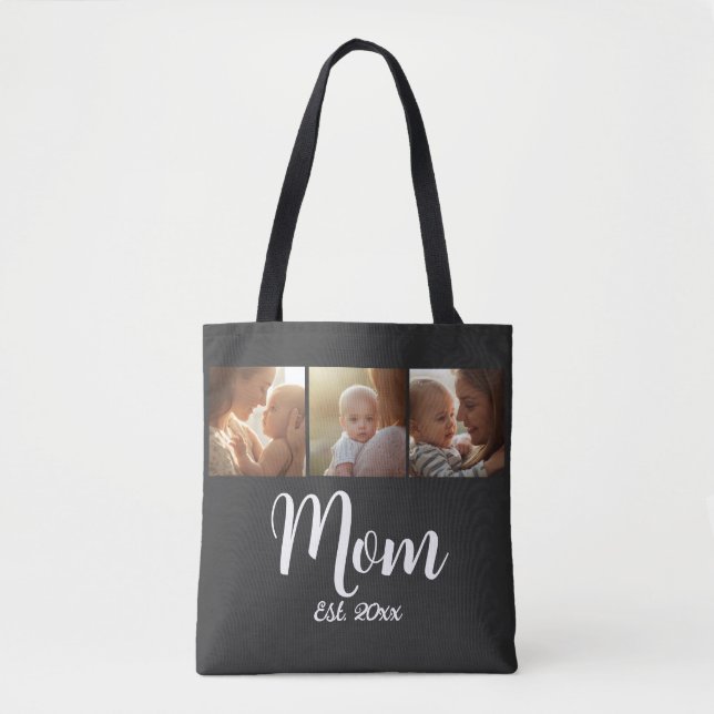 Bolsa Tote Preta Ano de Fundação Mamãe Script 3 Fo (Frente)