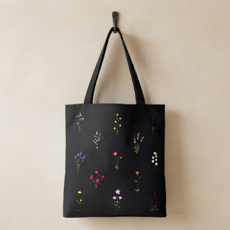 Bolsa tote preta, bolsa tote de flores, bolsa de c