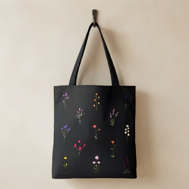 Bolsa tote preta, bolsa tote de flores, bolsa de c (Criador carregado)