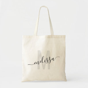Bolsa Tote Preta Cinza Moderna Monograma Personali