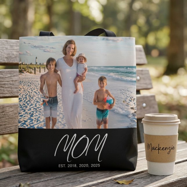 Bolsa Tote Preta com Rótulo de Mãe Estabelecida (Criador carregado)