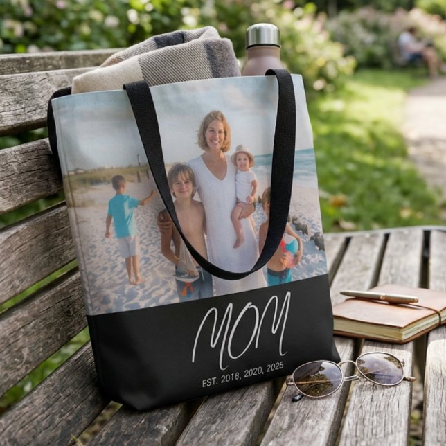 Bolsa Tote Preta com Rótulo de Mãe Estabelecida (Criador carregado)