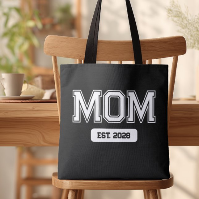 Bolsa Tote Preta Data Personalizada Nova Mãe (Custom Mom Est. Tote Bag)