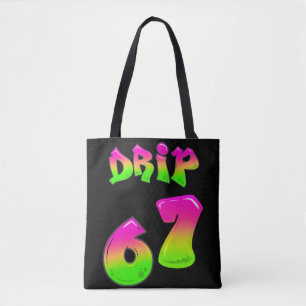 Bolsa Tote Preta Neon Slime DRIP 67 Meme Viral