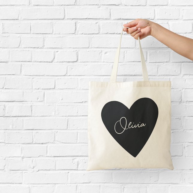 Bolsa Tote Preta Personalizada com Coração (Criador carregado)