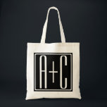 Bolsa Tote Preto & Branco | Iniciais de Casais<br><div class="desc">Perfeito para monograma duplo ou mesmo logotipo. Obrigado pela sua compra!</div>