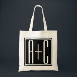 Bolsa Tote Preto & Branco | Iniciais de Casais<br><div class="desc">Perfeito para monograma duplo ou mesmo logotipo. Obrigado pela sua compra!</div>