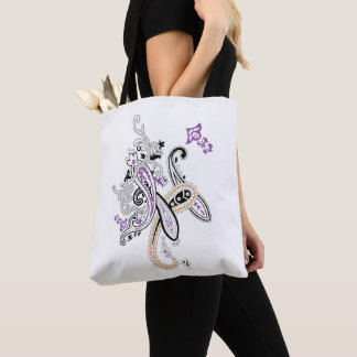Bolsa Tote Preto Branco Roxo Laranja Ornato Paisley