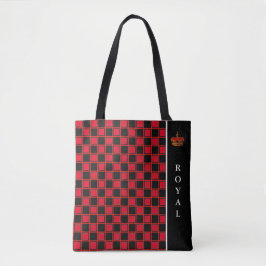 Bolsa Tote Preto chique, xadrez vermelho e caligrafia