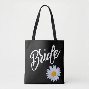 Bolsa Tote Preto com a noiva da margarida branca