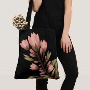 Bolsa Tote Preto com flores rosa