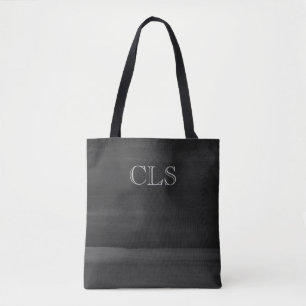 Bolsa Tote Preto com iniciais cinzentas dos Brushstrokes da