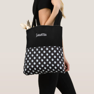 Bolsa Tote Preto do Halloween com nome dos fantasmas brancos
