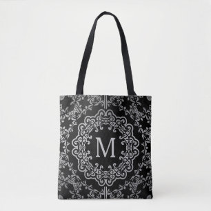 Bolsa Tote Preto do monograma & sacola filigrana de prata do