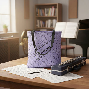 Bolsa Tote Preto e azul pervinca Musical personalizado 