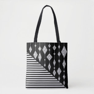 Bolsa Tote Preto e branco, abstrato, geométrico, simples, Dig