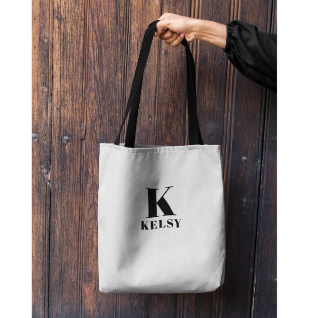 Bolsa Tote Preto e Branco com Monograma e Nome (Criador carregado)
