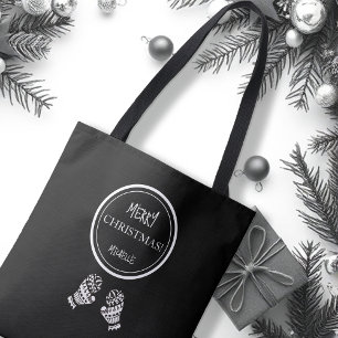 Bolsa Tote Preto e Branco do Natal Moderno Personalizado