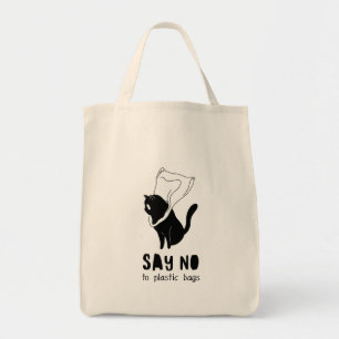 Bolsa Tote Preto e Branco Engraçado "Diga Não ao Plástico"