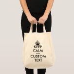 Bolsa Tote Preto e branco Mantenha Calma, saco de tote de mer<br><div class="desc">Preto e branco Mantenha Calma,  saco de tote. Bolsas engraçadas. Tipografia moderna com coroa.</div>