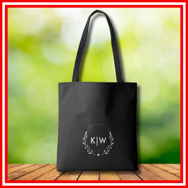 Bolsa Tote Preto e Branco | Monograma de Iniciais Modernos (Black and White | Modern Initials Monogram Tote Bag)