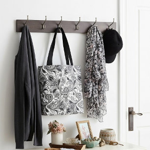Bolsa Tote Preto e branco paisley