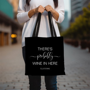 Bolsa Tote Preto e Branco Provavelmente Tem Vinho Aqui Dentro