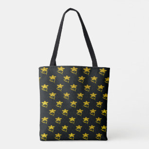 Bolsa Tote Preto e Dourado Floral
