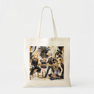Bolsa Tote Preto e ouro, luxo rico, estilo Moulin Rouge