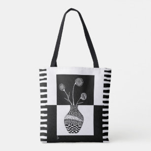 Bolsa Tote Preto e quando flores em uma sacola do vaso