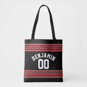 Bolsa Tote Preto e vermelho ostenta o número conhecido feito