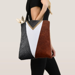 Bolsa Tote Preto Elegante, Borgonha, Branco, Dourado Couro Fa