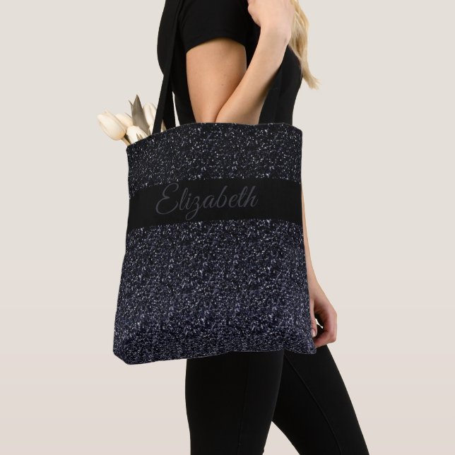 Bolsa Tote Preto Elegante | Cinza Brilhante Girly Personaliza (Close Up)