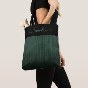 Bolsa Tote Preto Escuro Verde-listrado personalização elegant