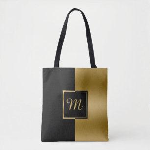 Bolsa Tote Preto invertido & design geométrico Dourado