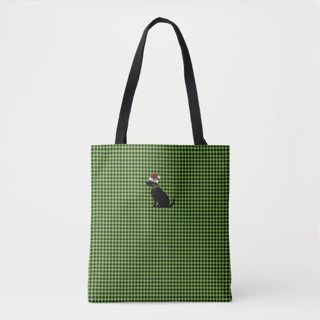 Bolsa Tote Preto Lab Silhout Natal Gingham Festivo (Frente)