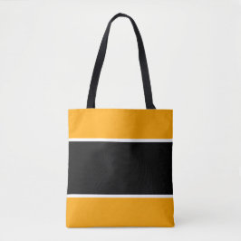Bolsa Tote Preto Largo e Negrito - Listras Brancas em Amarelo