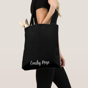 Bolsa Tote Preto Moderno Monograma com Script Branco Personal