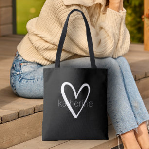 Bolsa Tote Preto Personalizado do Coração Chic