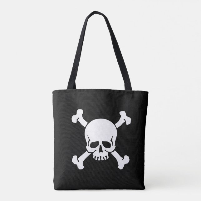 Bolsa Tote Preto, Pirata, Crânio e Espinhas, Bandeira (Verso)