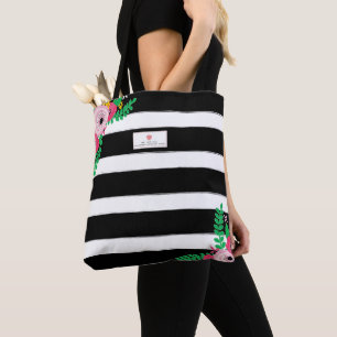 Bolsa Tote Preto + Professor cor-de-rosa floral de Apple da